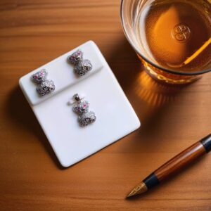 Set of Earrings, Rings and Bear Pendant in Silver